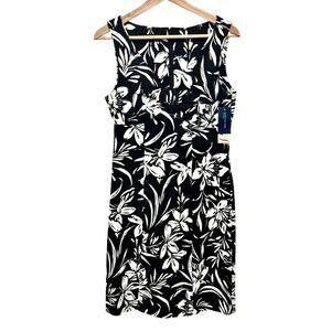 Jones New York Signature Black & White Classic Floral Sheath Dress Size 6 NWT